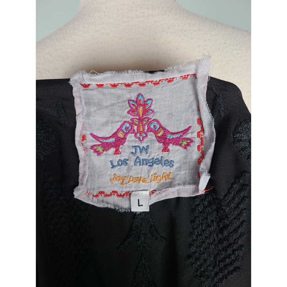 Johnny Was‎ Sz L Tilda Embroidered Black Velvet Silk Tunic Top Boho Whimsigoth - Picture 5 of 6